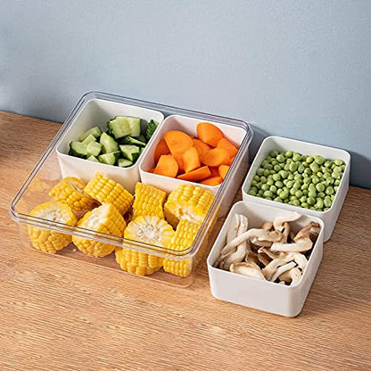2Pack Divided Veggie Tray with Lid Snackle Box Serving Container Salad Keeper with 4 Removable Boxes Stackable Refrigerator Organizer Bins Produce Saver for Meal Prep Fruit - size: 2 Pack