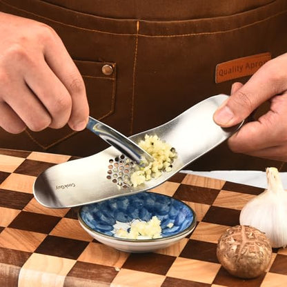 Cook Guy Garlic Press Rocker Set -304 Stainless Steel Premium All-Steel Garlic Mincer, Crusher, Peeler, and Scraper Tool for Effortless Mincing –Dual-Handle Garlic Grinder(B0201) - color: Silver