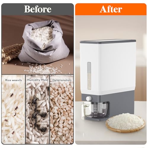 Lifewit Rice Dispenser 25 Lbs(11.3kg), Rice Storage Container Sealed Moisture Proof with Measuring Cup for Kitchen Pantry Household, BPA-Free, 1 Pack Grey - color: Light Grey