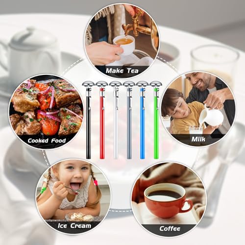 Xuhal 6 Pcs Stainless Steel Kitchen Thermometer with 5 Inch Long Stem 1 Inch Dial Thermometer Milk Frothing Food for Oven Probe Meat Grill BBQ Cooking Chocolate Water(Multicolor) - color: Multicolor