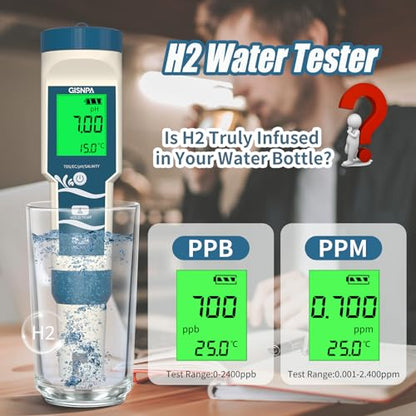 PH Meter, Hydrogen Water Tester, Digital 4-in-1 PH ORP H2 Temp Meter with ATC, H2 Water PPB/PPM Meter, 0.01 Resolution High Accuracy PH Tester for Drinking Water