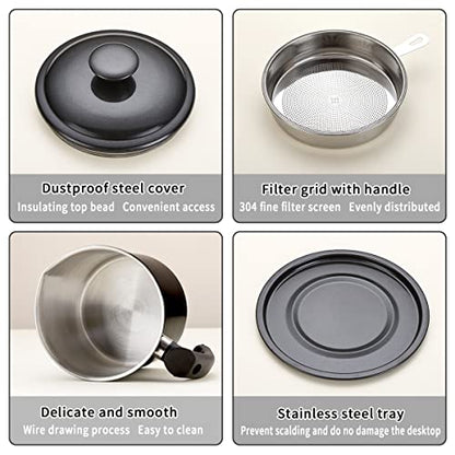 Kyraton Black Bacon Grease Container With Strainer, 48 oz Black Coating Stainless Steel Oil Container, Pot Fat Storage With Lid, Easy Grip Handle Suitable For Storing Frying Oil And Cooking Grease - color: 2. Black