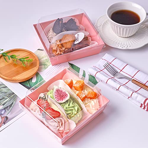 Ocmoiy Charcuterie Boxes with Clear Lids, 5 Inches, 50 Pack, Pink | To Go Paper Food Containers, Disposable Bakery Dessert Boxes, For Sandwich, Cookie, Pastry, Cake Slice - color: Pink
