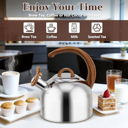 Harriet Tea Kettle Whistling Stovetop Tea Pot, 3.1QT Food Grade Stainless Steel Kettle for Boiling Water Coffee or Milk(Stainless Steel) - color: Stainless Steel