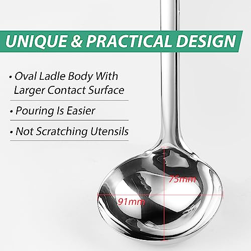 Soup Ladle, 13.9 inch Large Ladles Serving Spoons, 4 oz Stainless Steel Ladle with Heat-proof Handle, Comfortable Grip Design, Durable Construction, Silver - size: 4 oz Soup Ladle