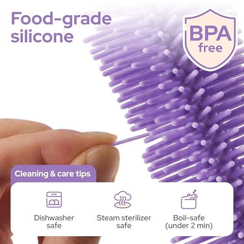 lalalark 7-in-1 Baby Bottle Brush Set, BPA Free Silicone Baby Bottle Cleaning Kit with No Scratch Dual-Headed Brush, Nipple Brushes,Soap Dispenser & Drying Rack,Travel Cleaner with Storage Case,Purple - color: Purple