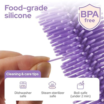 lalalark 7-in-1 Baby Bottle Brush Set, BPA Free Silicone Baby Bottle Cleaning Kit with No Scratch Dual-Headed Brush, Nipple Brushes,Soap Dispenser & Drying Rack,Travel Cleaner with Storage Case,Purple - color: Purple