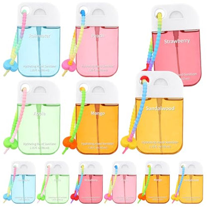 Frienda 12 Pcs Hydrating Hand Sanitizer Spray Scented Pocket Power Mist Hand Sanitizer Travel Size with Keychain Moisturizing Antibacterial Sanitizing Cleans Hands for Women(Juicy) - style: Juicy