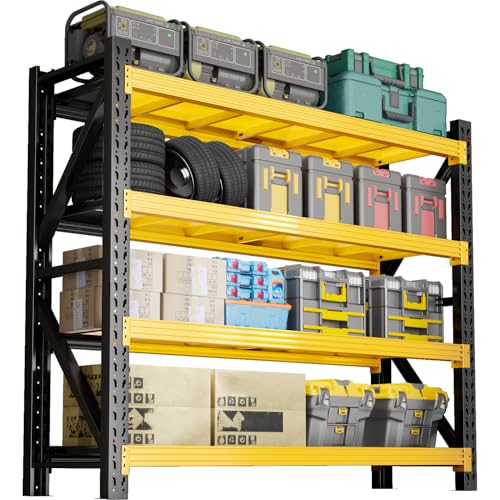 47"W Garage Shelving,4 Tier Adjustable Storage Shelves,3000LBS Heavy Duty Metal Garage Shelving Units,Rust Proof Storage Racks,Industrial Garage Storage Shelves for Warehouse,Workshop,Basement,Pantry - color: Black&yellow, size: 24"D x 47"W x 79"H