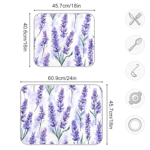 Kcldeci Lavender Flower Dish Drying Mat Kitchen Drying Pad Dish Draining Mat Dish Rack Drainer Pad 16 x 18 - color: Lavender, size: 16x18in