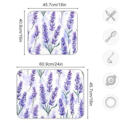 Kcldeci Lavender Flower Dish Drying Mat Kitchen Drying Pad Dish Draining Mat Dish Rack Drainer Pad 16 x 18 - color: Lavender, size: 16x18in