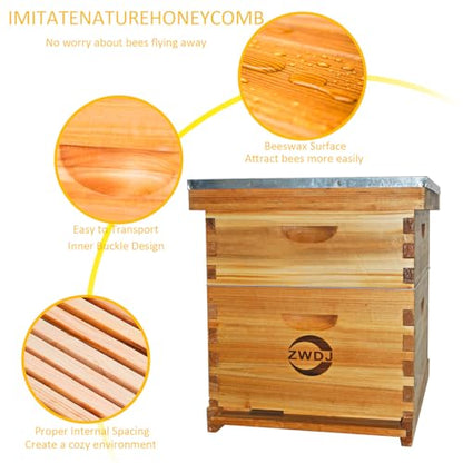 10 Frame Bee Hive Starter Kit, Complete Beehive Kit for Beekeepers Dipped in 100% Beeswax,Bee Hive Boxes Starter Kit for Bee Keekeepers - Langstroth Beehive Kit with 2 Honey Bee Hives Boxes
