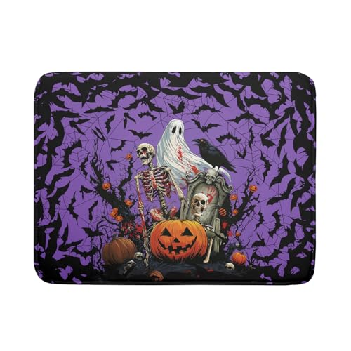 Giwawa Halloween Pumpkin Dish Drying Mat 18x24 inch Spooky Ghost Bat Dish Rack Mats Microfiber Draining Pad Fast Dry Holiday Kitchen Accessories - color: Halloween Purple, size: 18x24 inch