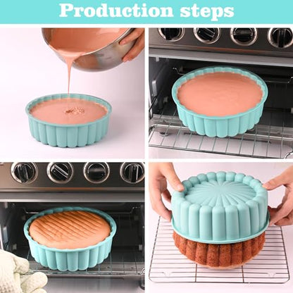 HUAKENER 2 Pcs Charlotte Cake Pan, 8 Inch Round Cake Pan, Nonstick Silicone Cake Molds for Cheese Cake, Chocolate Cake, Rainbow Cakes, Strawberry Shortcake, Brownie Tart Pie, Bule and Pink - size: Charlotte