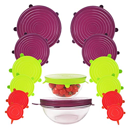 Webake Silicone Stretch Lids 12 Pack Reusable Expandable Lids (2.6" to 8.3") Fit Various Sizes of Container Tops, Bowls, Cups, Cans (Durable, Flexible) - color: Multicolor