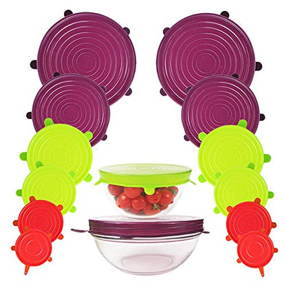 Webake Silicone Stretch Lids 12 Pack Reusable Expandable Lids (2.6" to 8.3") Fit Various Sizes of Container Tops, Bowls, Cups, Cans (Durable, Flexible) - color: Multicolor