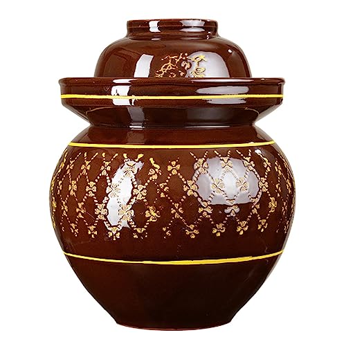 Ceramic Fermentation Crock Jar Kit, Sauerkraut Crock, Traditional Chinese Porcelain Pickle Jar with Water Seal Airlock Lid, 9Kg Capacity - size: 9Kg