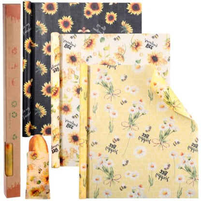3 Rolls Reusable Beeswax Wraps for Food 13 x 40 Inches Bees Wax Wraps Reusable Food Storage Wrap Beeswax Paper Roll for Bread Sandwich Cheese Fruit Snacks(Bee) - style: Bee