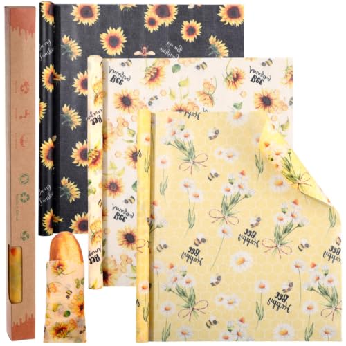 3 Rolls Reusable Beeswax Wraps for Food 13 x 40 Inches Bees Wax Wraps Reusable Food Storage Wrap Beeswax Paper Roll for Bread Sandwich Cheese Fruit Snacks(Bee) - style: Bee