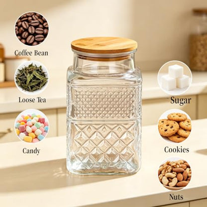 Large Glass Storage Jar, 60 FL OZ Glass Food Storage Containers with Bamboo Lid, Kitchen Containers Cereal Canisters Decorative Jar for Candy Snack Cookies Coffee Tea Nuts Airtight Jars
