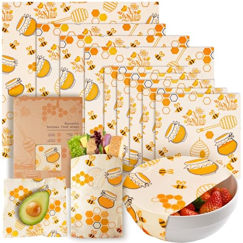 9 Pack Beeswax Wraps for Food – Reusable Beeswax Bread Bag & Sandwich Wrap | Organic & Eco-Friendly,Sustainable Bees Paper,Retain Freshness,Perfect Alternative to Aluminum Foil Sourdough Storage - color: 9 Pack（ Bee jar ）