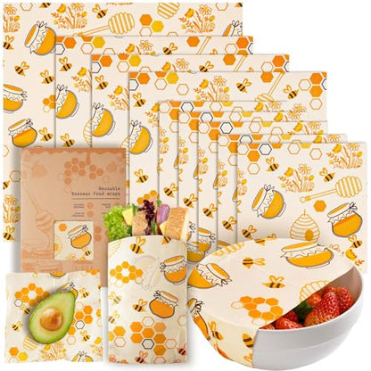 9 Pack Beeswax Wraps for Food – Reusable Beeswax Bread Bag & Sandwich Wrap | Organic & Eco-Friendly,Sustainable Bees Paper,Retain Freshness,Perfect Alternative to Aluminum Foil Sourdough Storage - color: 9 Pack（ Bee jar ）