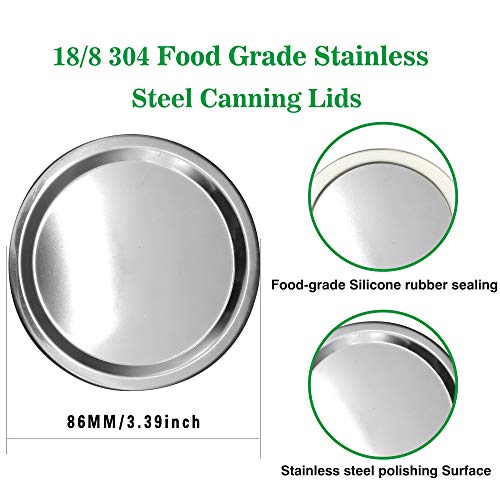 Reusable Canning Lids 18/8 Premium Stainless Steel Mason Jar Lids 86MM Wide Mouth Mason Jars Split-Type Lids with Leak Proof Silicone Seals Anti-Rust Dishwasher Safe12Pack (12, 86MM, Wide Mouth) - size: 86MM, Wide Mouth
