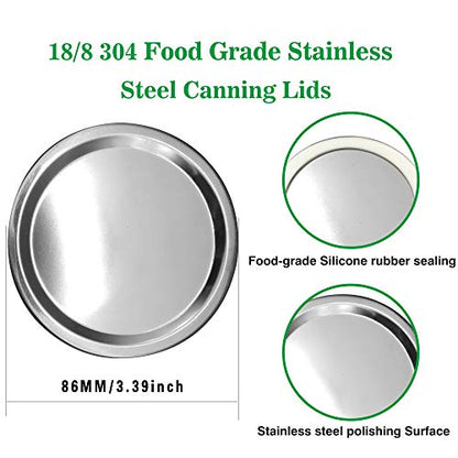 Reusable Canning Lids 18/8 Premium Stainless Steel Mason Jar Lids 86MM Wide Mouth Mason Jars Split-Type Lids with Leak Proof Silicone Seals Anti-Rust Dishwasher Safe12Pack (12, 86MM, Wide Mouth) - size: 86MM, Wide Mouth