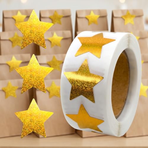 500Pcs Gold Glitter Star Reward Stickers, School Classroom Potty Training Envelope Seals, Wedding Birthday Party Favors - color: 500pcs- Gold Glitter Star