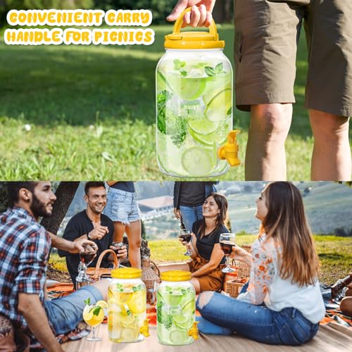 Havawish 2 Pcs 1 Gallon Plastic Beverage Dispenser with Spigot Clear Summer Kitchen Fridge Drink Dispenser for Parties Lemonade Juice Tea Beer Cold Water(Yellow,Cylinder) - color: Yellow, style: Cylinder