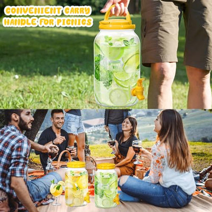 Havawish 2 Pcs 1 Gallon Plastic Beverage Dispenser with Spigot Clear Summer Kitchen Fridge Drink Dispenser for Parties Lemonade Juice Tea Beer Cold Water(Yellow,Cylinder) - color: Yellow, style: Cylinder