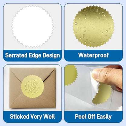 300 Pcs 2 Inch Book Embosser Stickers Roll, Wmiwulien 300 Pack Round Gold Embossed Stickers, Blank Self Adhesive Golden Foil Seals Stickers for Embossing Certificates Package Envelope Wafer Metallic - color: Gold-roll