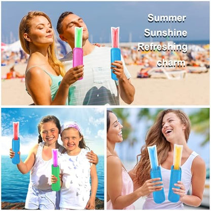 JANYUN 24 Pack Ice Pop Sleeves Popsicle Bags Antifreezing Ice Pop Holder | Blue DIY Elasticity Neoprene Freeze Frozen Pops Holders Yogurt Treats Sleeves Summer Party Favors Classroom School Gifts - color: Blue