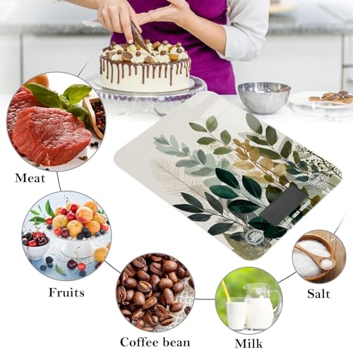 Food Scale Kitchen Scale for Baking Cooking Digital Food Weighing Measuring Scale Small Waterproof Electric Food Scale Beige Boho Style Leaves - color: Beige Boho Style Leaves