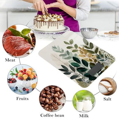 Food Scale Kitchen Scale for Baking Cooking Digital Food Weighing Measuring Scale Small Waterproof Electric Food Scale Beige Boho Style Leaves - color: Beige Boho Style Leaves