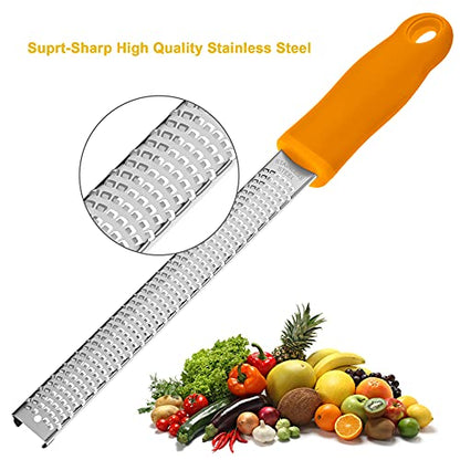 Lemon Zester, Stainless Steel Kitchen Cheese Grater, Plastic Cover Ergonomic Soft Orange Handle - color: B-Orange