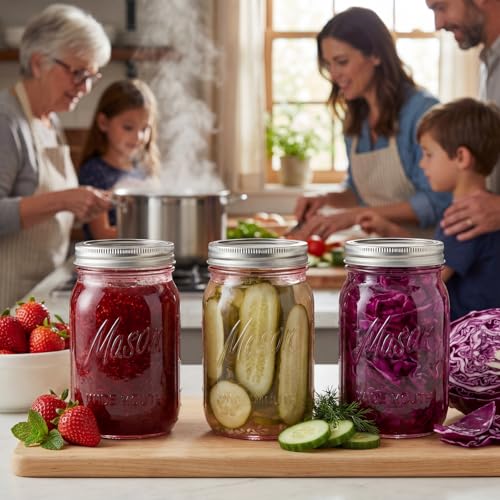SUT Wide Mouth Mason Jars 32 oz,9 Pack Quart Mason Jars With Airtight lids and Bands,Pink Canning Jars 32 oz for Preserving,Meal Prep,Overnight Oats,Fermenting, Pickling - color: Pink