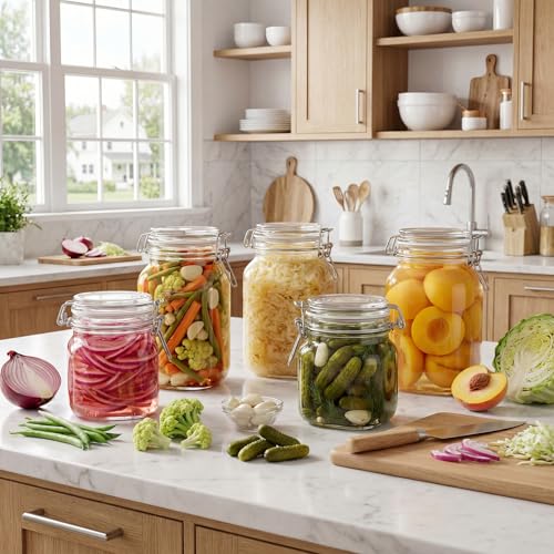 HomArtist Square Glass Jars with Airtight Lid Set of 3, 50 floz Wide Mouth Mason Jars with Clamp Lids,Glass Sealed Jars with Air Tight Lids, Best for Kitchen & Pantry Food Storage - color: Square-50OZ Set-3 Pack