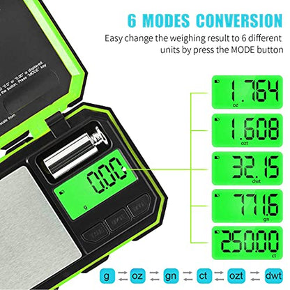 Fuzion Digital Pocket Scale, 200g x 0.01g Gram Scale, Mini Scale 6 Units Jewelry Scale with LCD Display, Tare Function, 50g Cal Weight - color: Green, size: 200/0.01g