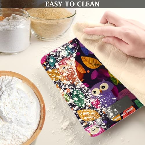 Food Scale Kitchen Scale for Baking Cooking Digital Food Weighing Measuring Scale Small Waterproof Electric Food Scale Black Owl and Leaves - color: Black Owl and Leaves