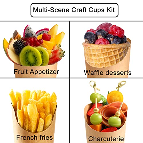 Disposable Charcuterie Cups 60 PCS with 200PCS Sticks and 60PCS Bags | 14 oz Kraft Paper Snack Boxes Appetizers Cup French Fry Holder with Cocktail Skewers Toothpicks Tooth Picks, Brown - color: Brown, size: 14 Oz 60 Pcs Set