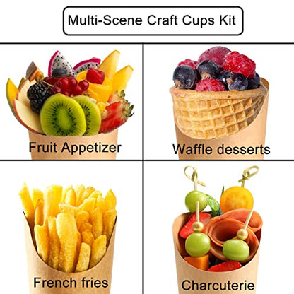 Disposable Charcuterie Cups 60 PCS with 200PCS Sticks and 60PCS Bags | 14 oz Kraft Paper Snack Boxes Appetizers Cup French Fry Holder with Cocktail Skewers Toothpicks Tooth Picks, Brown - color: Brown, size: 14 Oz 60 Pcs Set