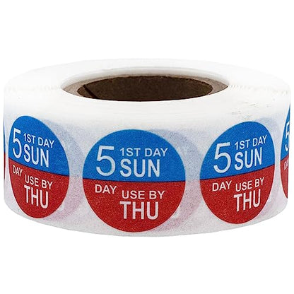 Dissolvable Saturday Through Wednesday 5 Day Food Rotation Labels, 3/4 Inch Use By Stickers, 500 Total Adhesive Labels on a Roll for Restaurant and Kitchen Prep – Made in the USA - color: Sunday