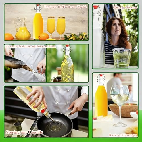 Flip Top Glass Bottle [Pack of 2] – Swing Brewing with Stopper for Beverages, Oil, Vinegar, Kombucha, Beer, Water, Soda, Kefir Airtight Lid & Leak Proof Cap Clear 2oz+8.5oz