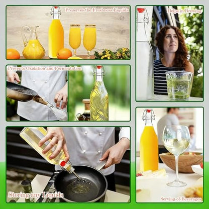 Flip Top Glass Bottle [Pack of 2] – Swing Brewing with Stopper for Beverages, Oil, Vinegar, Kombucha, Beer, Water, Soda, Kefir Airtight Lid & Leak Proof Cap Clear 2oz+8.5oz
