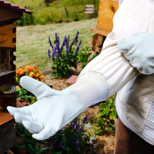 Luwint Ventilated Beekeeping Jacket - Professional Cotton Beekeeper Jacket Beekeeping Suit with Removeable Round Veil Hood