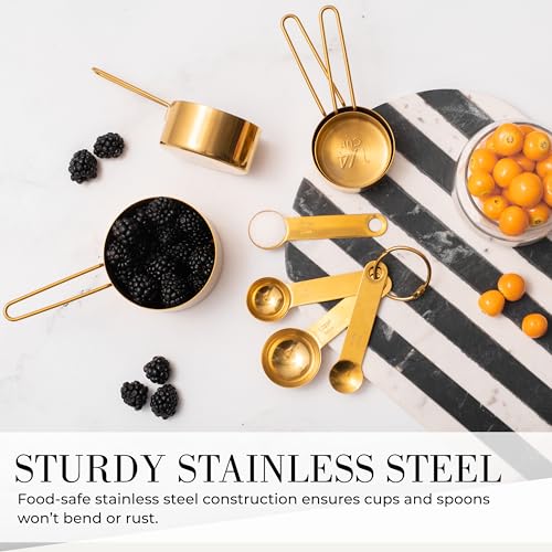STYLED SETTINGS Gold Measuring Cups and Spoons Set – Stackable 8-Piece Brass Measuring Cups and Spoons – Stylish and Sturdy Gold Kitchen Accessories for Baking and Cooking - color: Gold