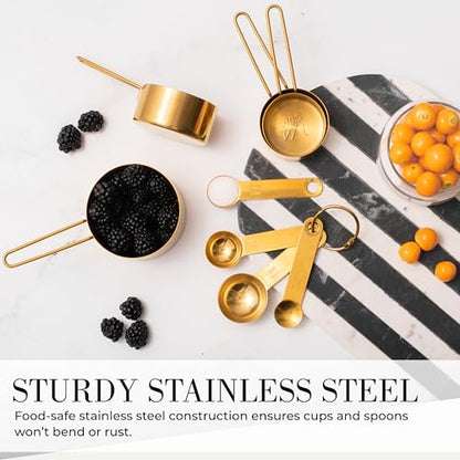 STYLED SETTINGS Gold Measuring Cups and Spoons Set – Stackable 8-Piece Brass Measuring Cups and Spoons – Stylish and Sturdy Gold Kitchen Accessories for Baking and Cooking - color: Gold