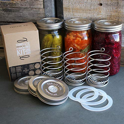 Stainless Steel Fermentation Jar Kit 3 Waterless Fermenter | Airlock Lids & 3 Pickle Helix Fermentation Weights, For Wide Mouth Mason Jars Recipe eBook Included With Fermenting Kit - size: Complete Kit