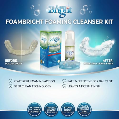 Aligner & Retainer Cleaner Whitening Foam | Compatible with Invisalign, Byte, Candid, ClearCorrect | Night Guard Mouth Guard Denture Cleaner | Whitens Teeth, Peroxide Free, Enamel Safe | FoamBright - color: 1 Unit